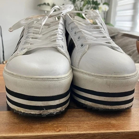 Byblos White Platform Sneakers with Silver Stripes - Picture 4 of 8